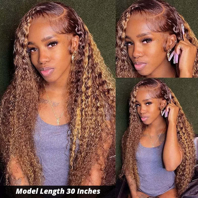 [28'' = $165.99 - No Code Needed] P4/27 Highlight Wig Deep Wave Human Hair 13x6 Full Lace Front Wigs