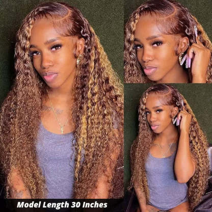 [28'' = $165.99 - No Code Needed] P4/27 Highlight Wig Deep Wave Human Hair 13x6 Full Lace Front Wigs