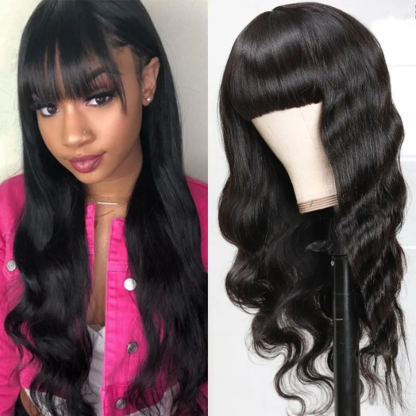 Natural Look Glueless Body Wave Wig With Bangs  Everyday Wear  100% Human Hair Wig