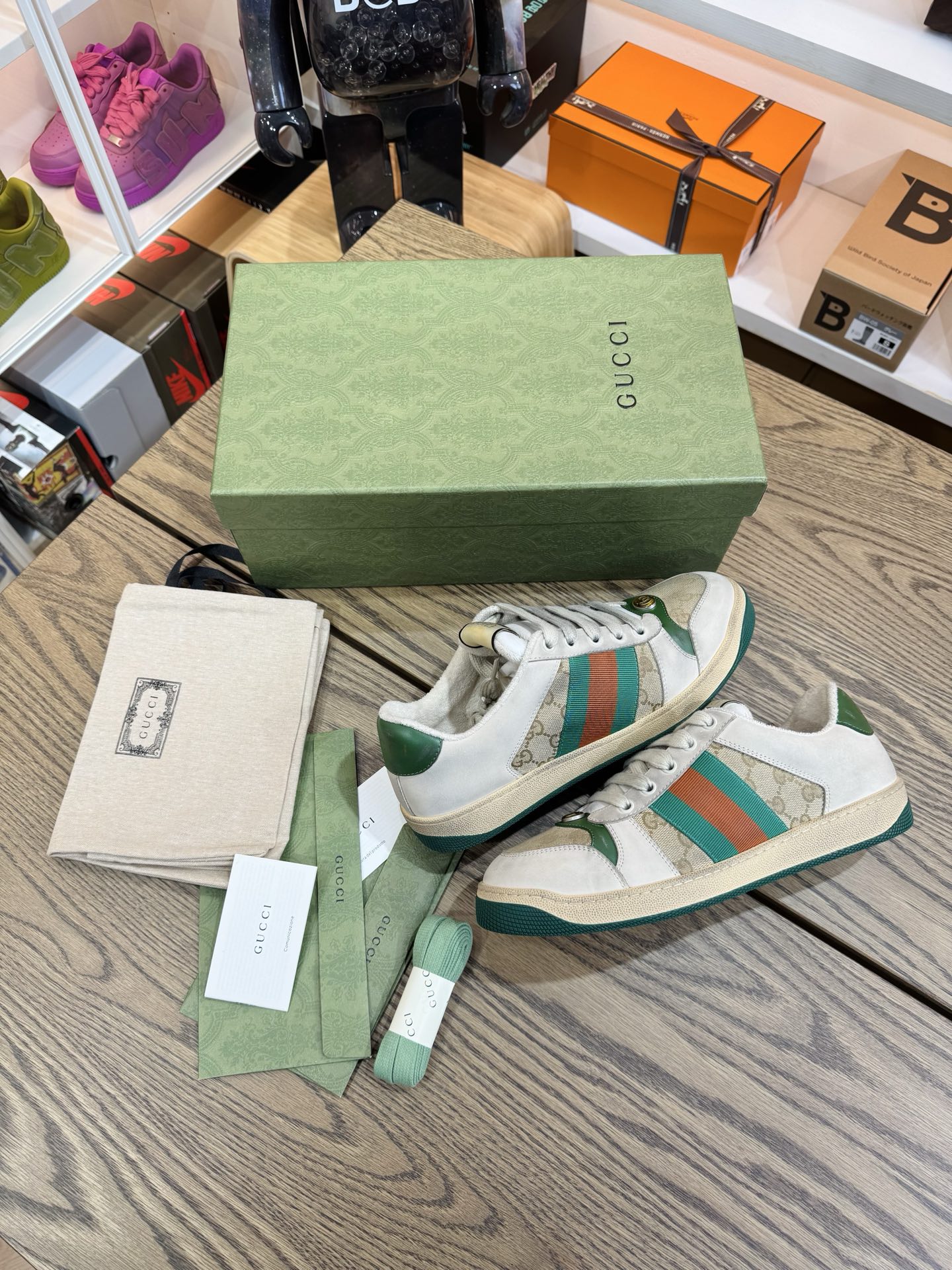 【💥清倉特價💥】 GG髒鞋 白綠老花  尺碼：41-UK7 （偏大 42-42.5都可穿） 品相佳：G