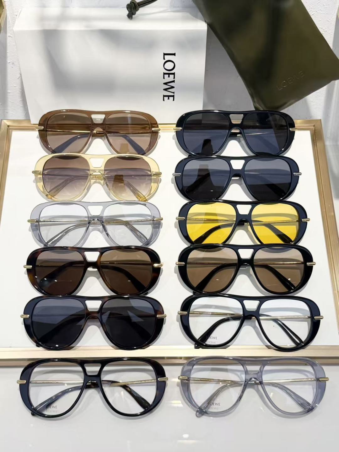 【Style-1】LOEWE 羅意威 雙鼻梁飛行員眼鏡 鏡腿上有品牌標志 Eyeglasses