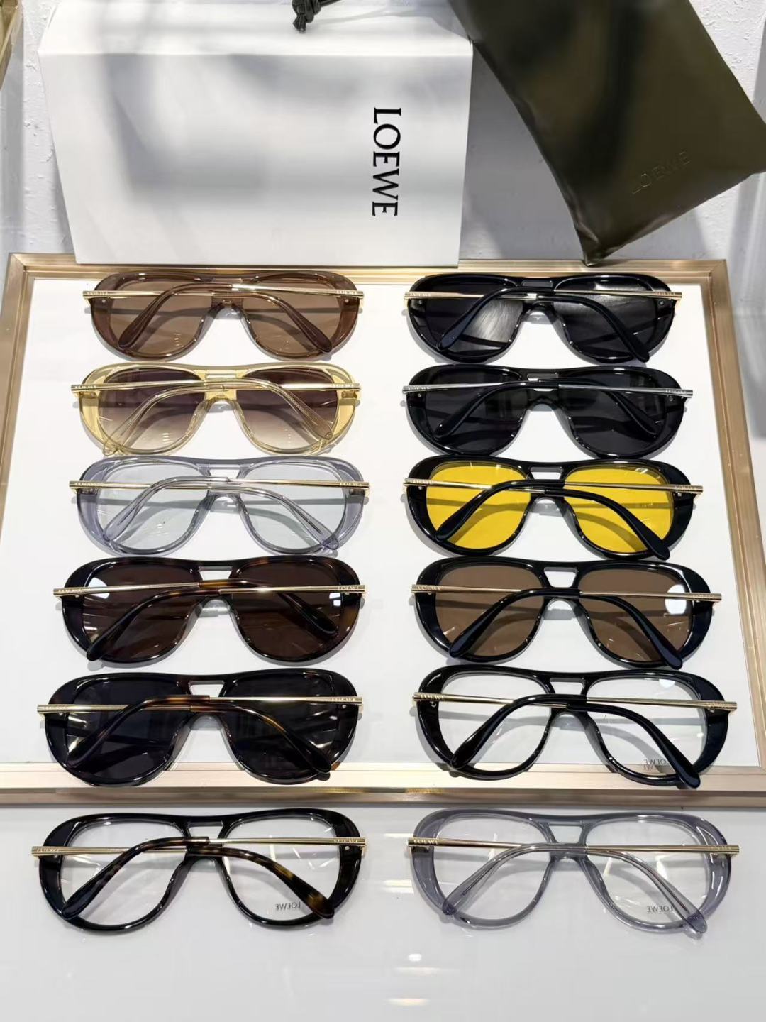【Style-1】LOEWE 羅意威 雙鼻梁飛行員眼鏡 鏡腿上有品牌標志 Eyeglasses