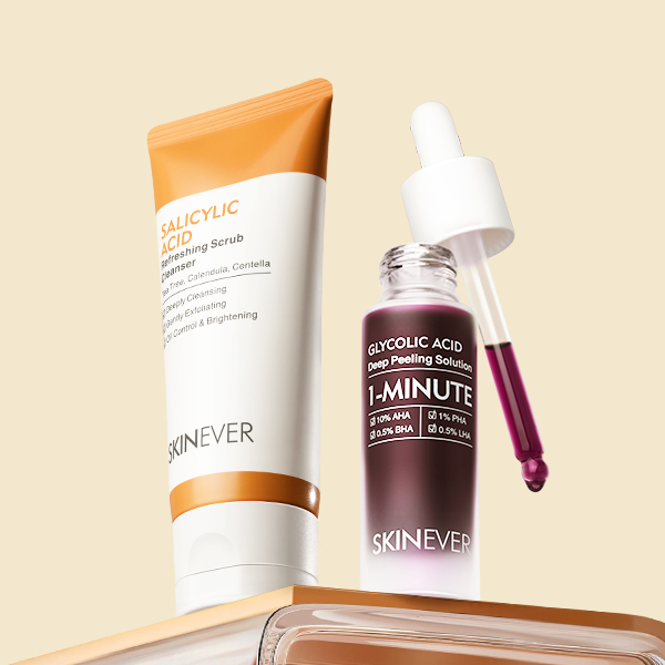 Salicylic Acid Refreshing Scrub Cleanser & Glycolic Acid Exfoliating Essence-SKINEVER PH