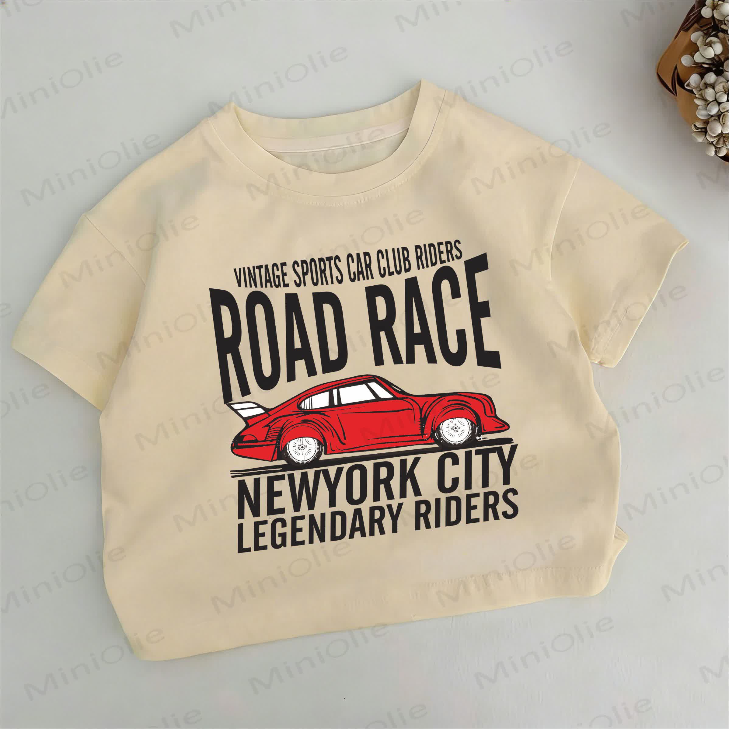 ROAD RACE NEWYORK CITY LEGENDARY RIDERS幼児男の子用 車柄 ホワイトTシャツ - 白 - 6～7歳 - image 1