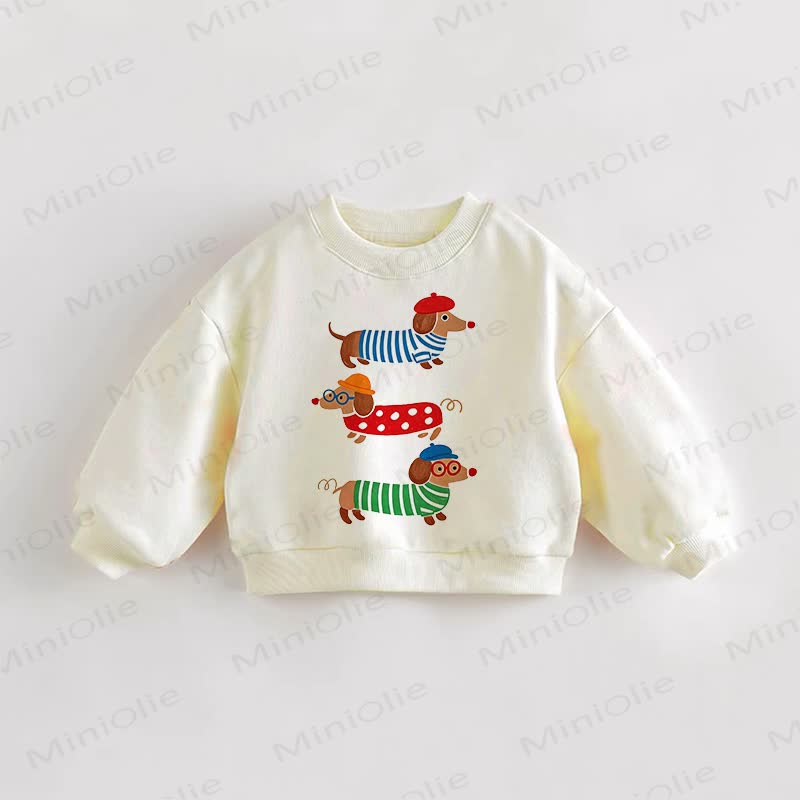 ベビー幼児用ダックスフンド柄ベージュスウェットシャツ - クリーム - 3～5歳 - image 1