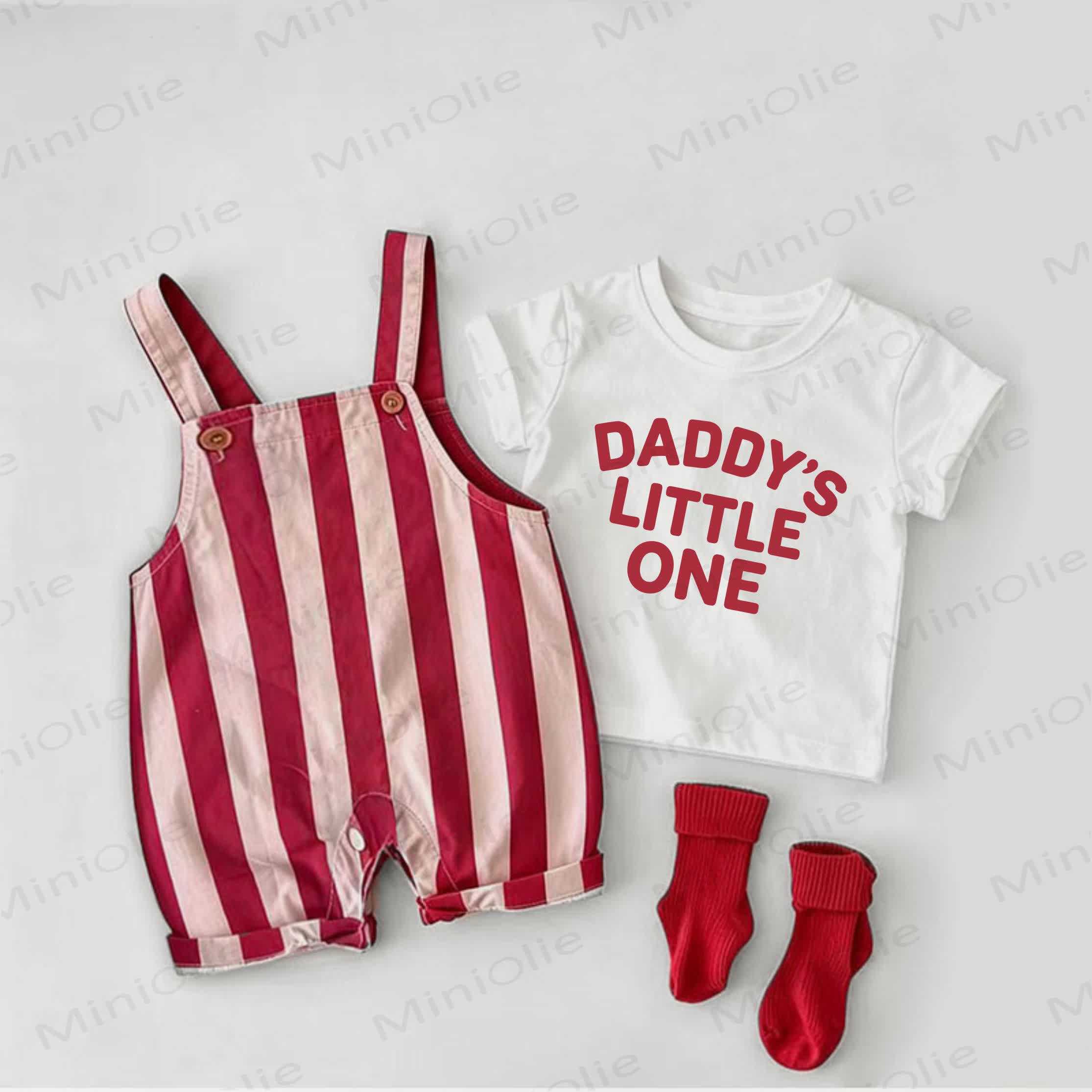DADDY'S LITTLE ONE子 ベビー用スローガン入り赤ストライプオーバーオールと白Tシャツのツーピースセット - 白と赤 - 2～3歳 - image 1
