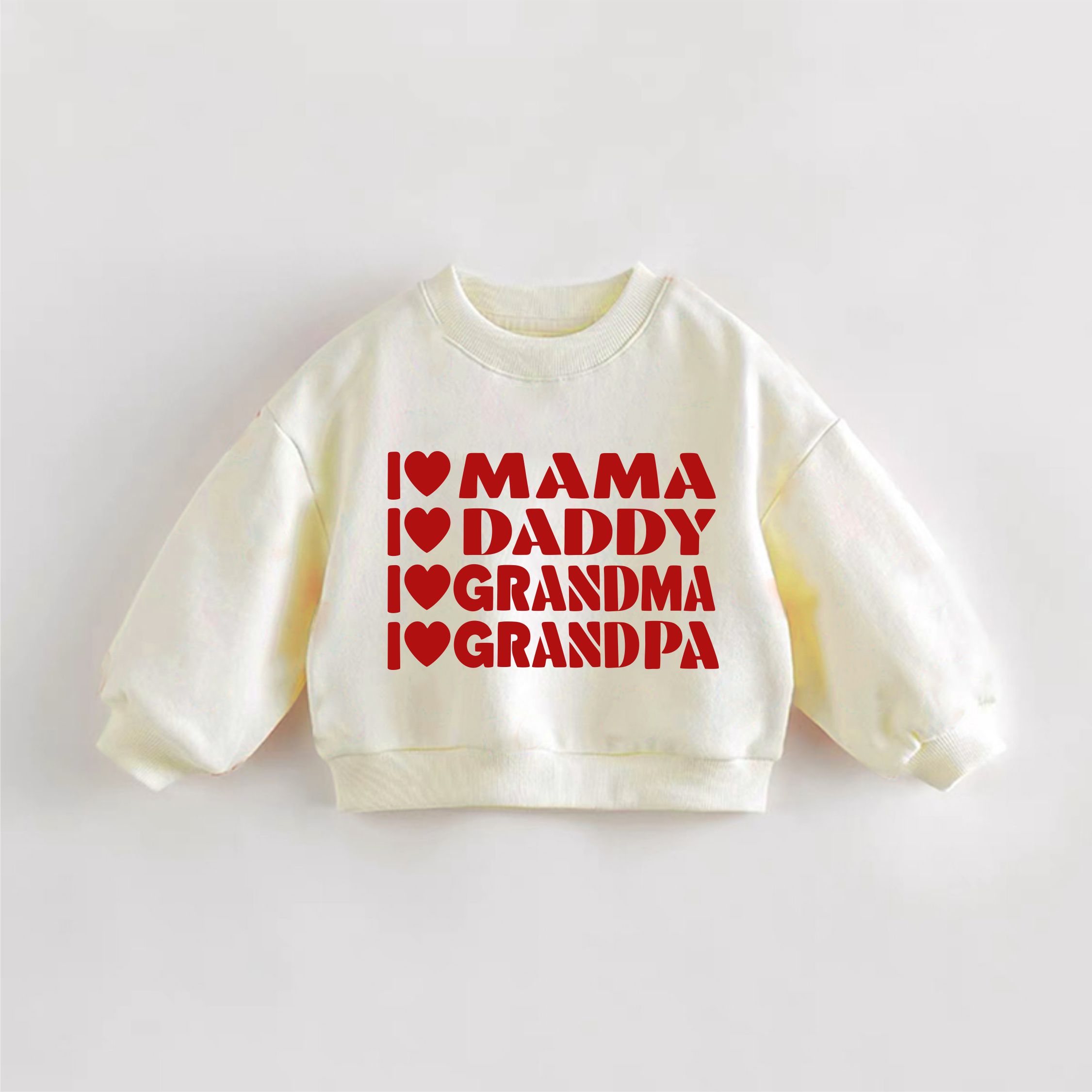 MAMA/パパ/おばあちゃん/おじいちゃん大好き！ ベビー幼児用スローガン入りクリームスウェットシャツ - クリーム - 3～5歳 - image 1