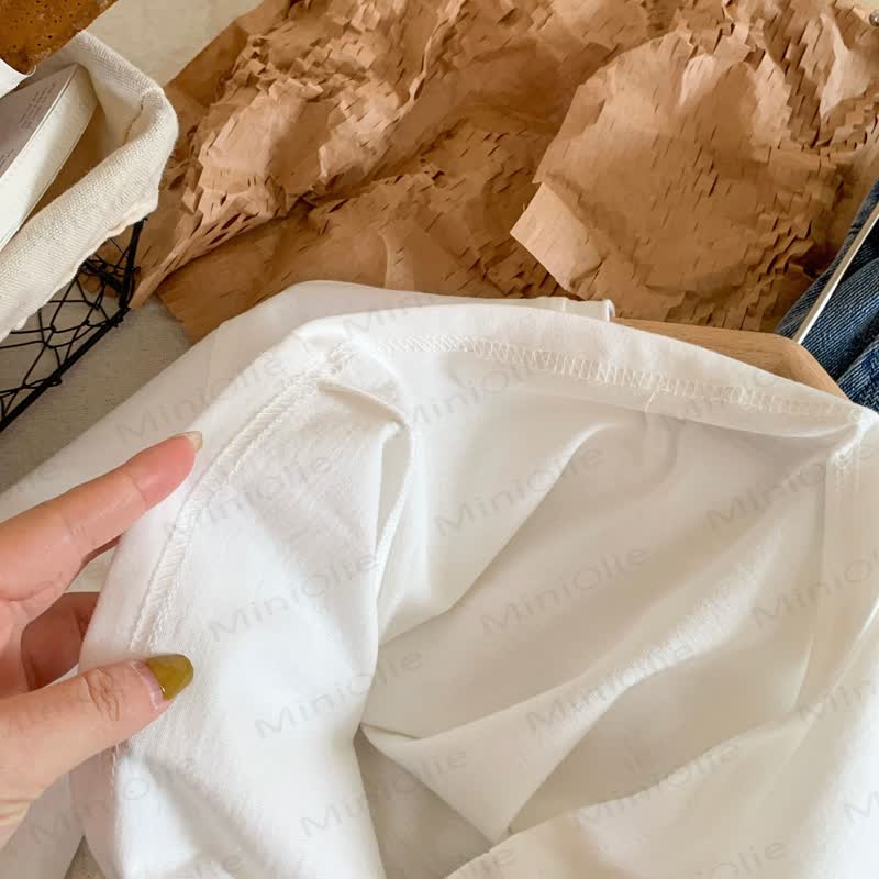 キッズスマイルフェイスホワイトシンプルTシャツ - image 12