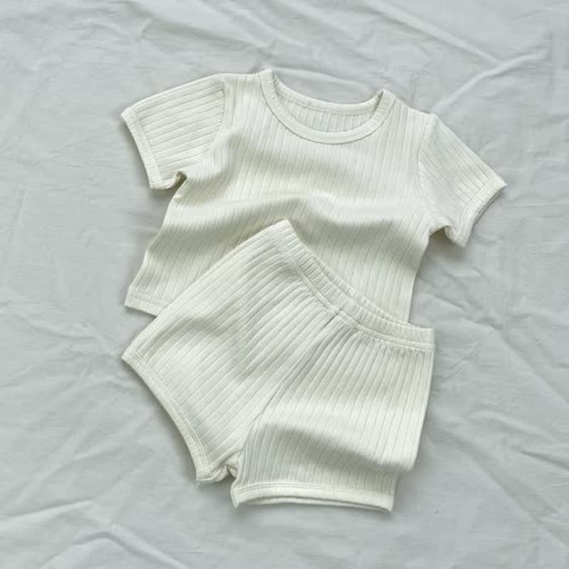 ベビー・幼児用無地リブ編みTシャツ＆ショートパンツ2点セット - 黄色 - 1.5-2T - image 4