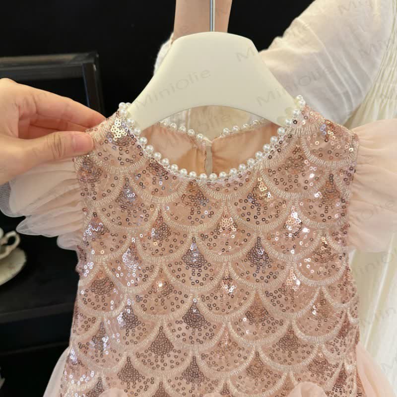 幼児用女の子用スパンコールメッシュフライングスリーブDress - image 5