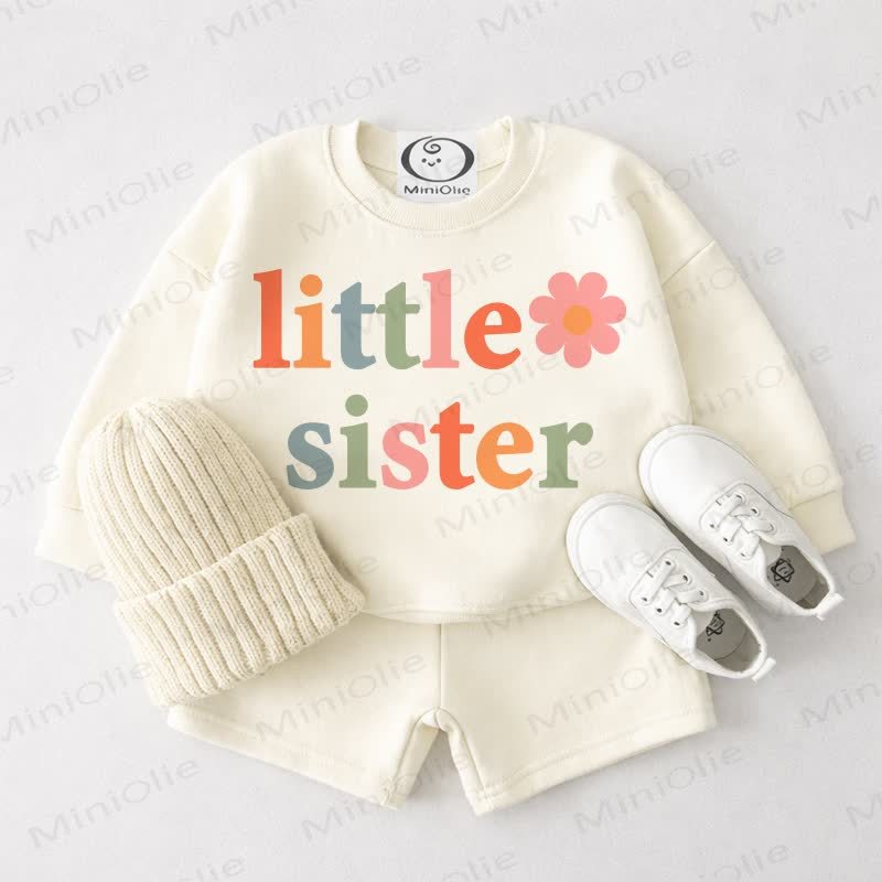 BIG/LITTLE SISTERちゃん用 クリームホワイト スウェットシャツ＆ショートパンツ 2点セット - 少し - 3～4歳 - image 2
