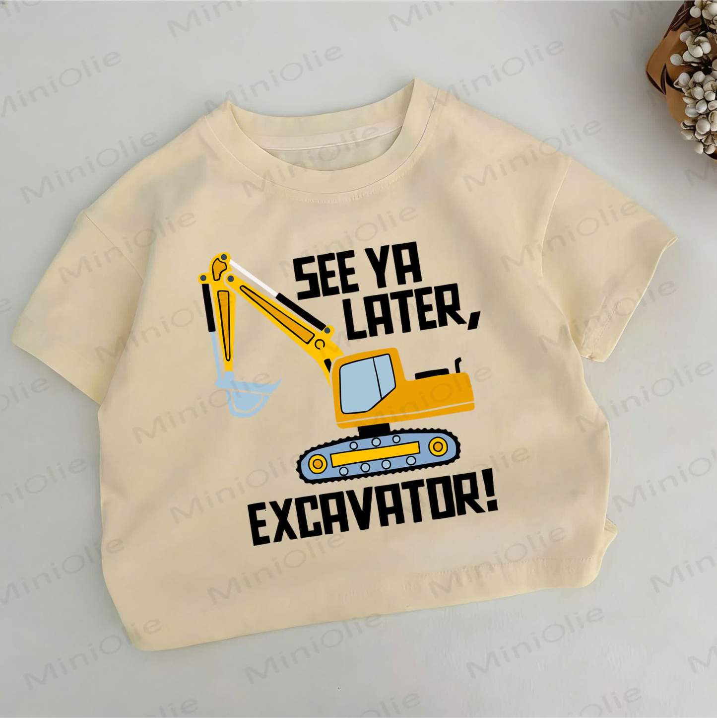 またLATER、ショベルカー！幼児男の子用ショベルカー柄カーキTシャツ - カーキ - 6～7歳 - image 1