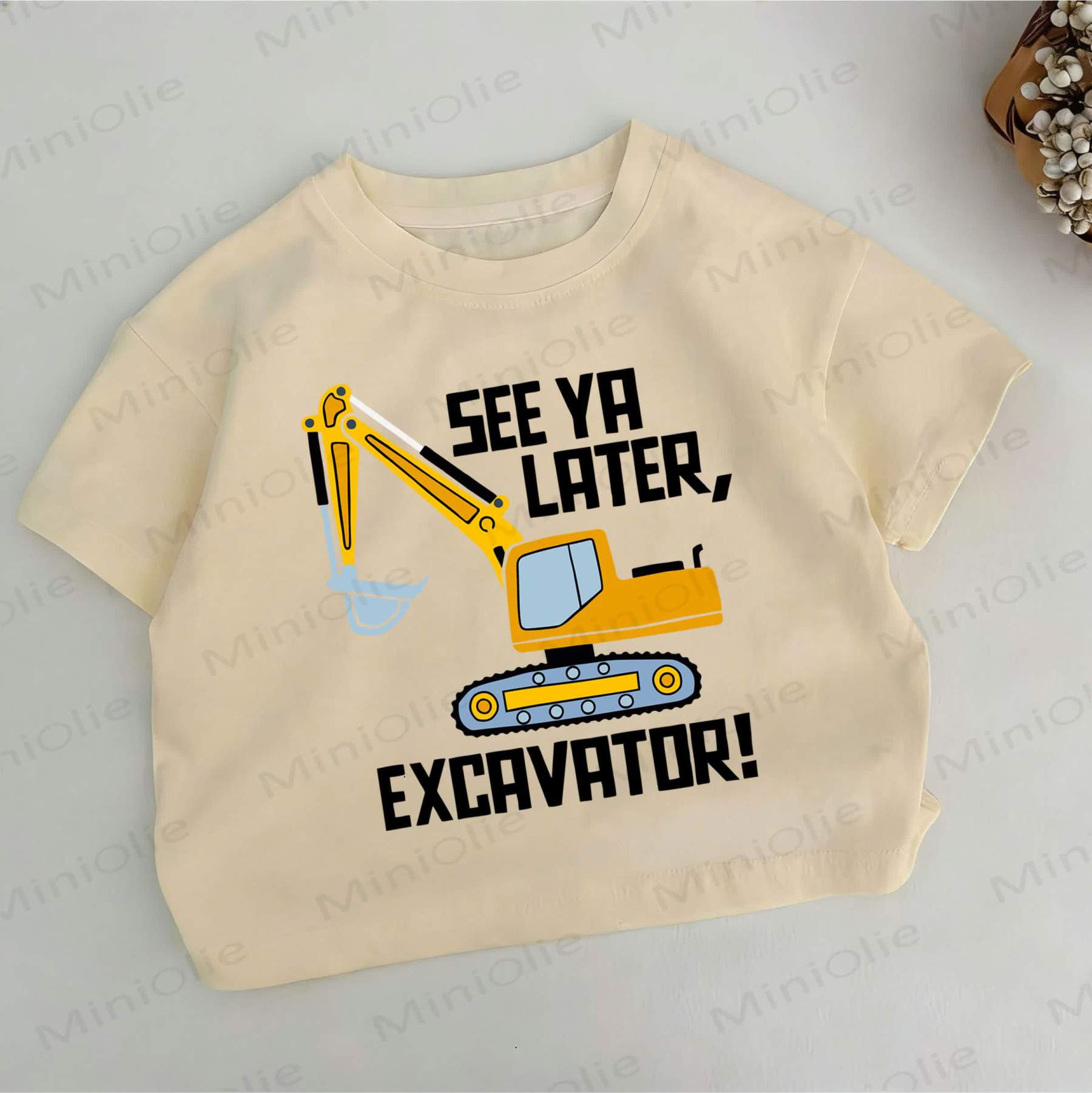 またLATER、ショベルカー！幼児男の子用ショベルカー柄カーキTシャツ - カーキ - 6～7歳 - image 1