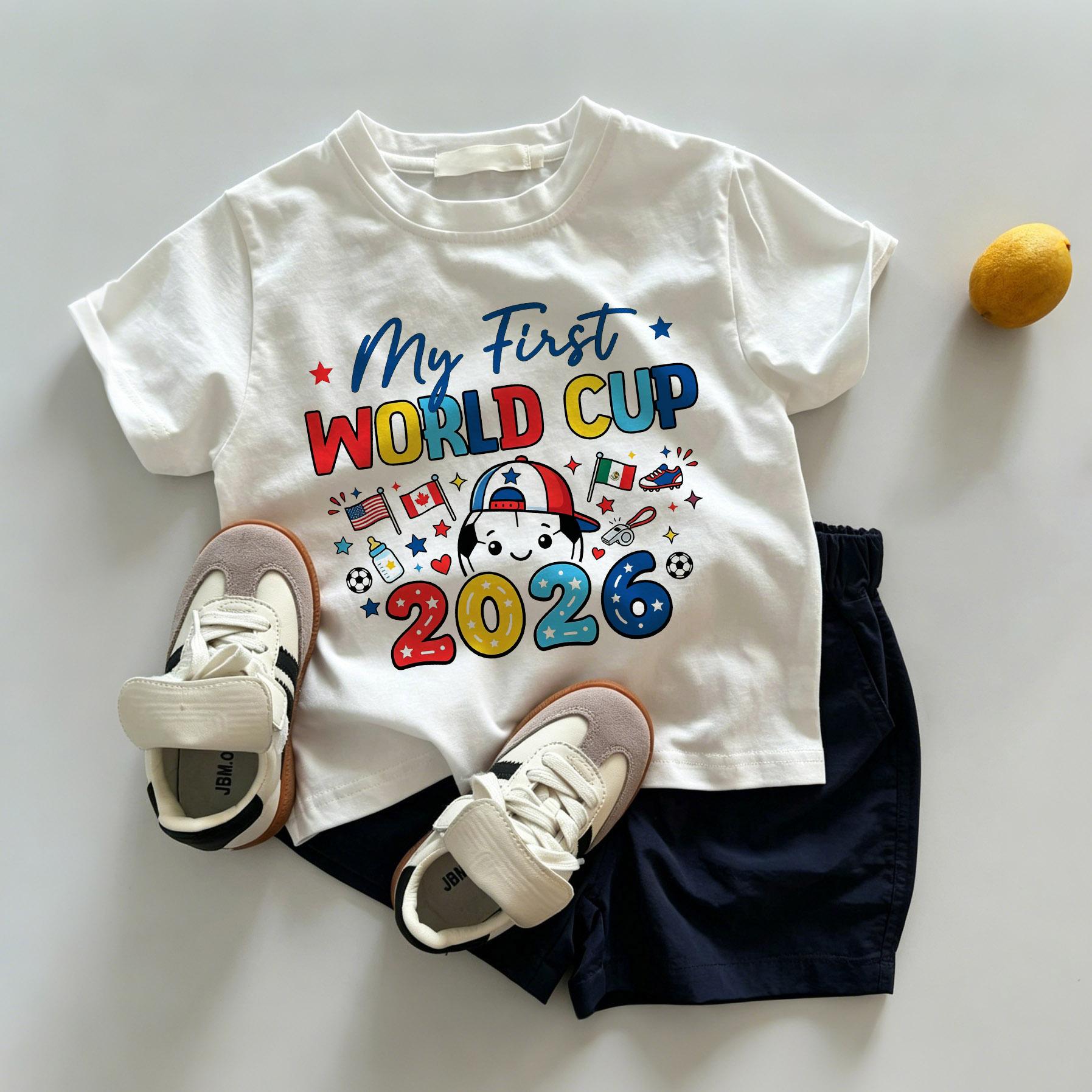 MY FIRST WORLD CUP 2026幼児用 ホワイトTシャツ＆ネイビーショーツ 2点セット - ホワイト＆ネイビー - 3～5歳 - image 1