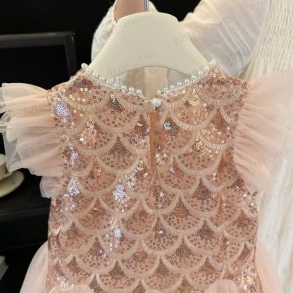 幼児用女の子用スパンコールメッシュフライングスリーブDress - image 6