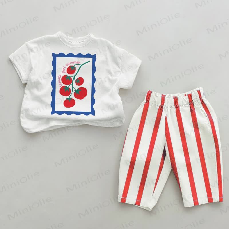 TOMATO GIRL SUMMERベビー用 レッドストライプパンツ 2点セット - 白と赤 - 2～3歳 - image 1