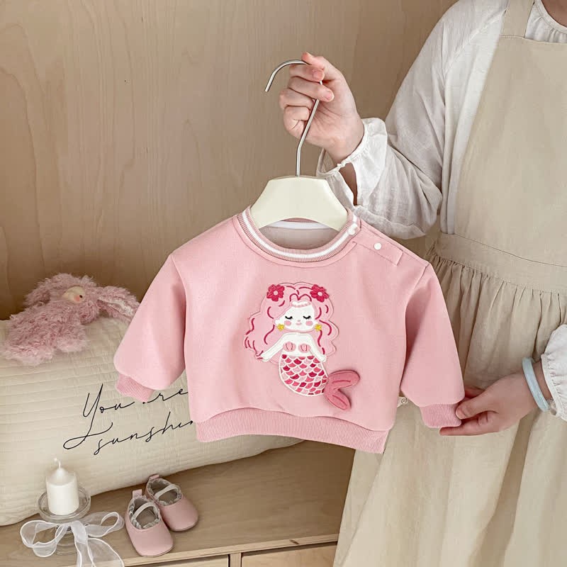 女の子用マーメイドフラワーキルティングピンクスウェットシャツ/ストライプレギンス - image 4
