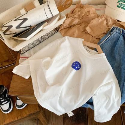 キッズスマイルフェイスホワイトシンプルTシャツ - 青い笑顔 - 12歳 - image 7