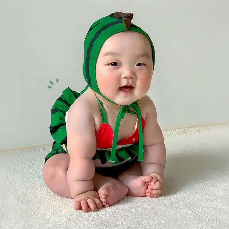 女の子用スイカ柄2ピース水着（帽子付き） - image 7