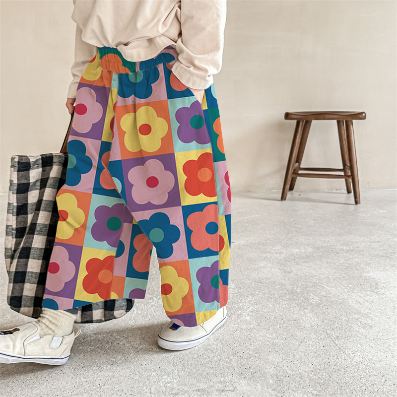 ベビー用カラフルチェック柄花柄パンツ - カラフル - 2～3歳 - image 1