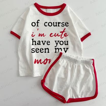 OF OURSE I'M CUTEベビーTシャツ＆ショートパンツ 2点セット - 白と赤 - 3～5歳 - image 1