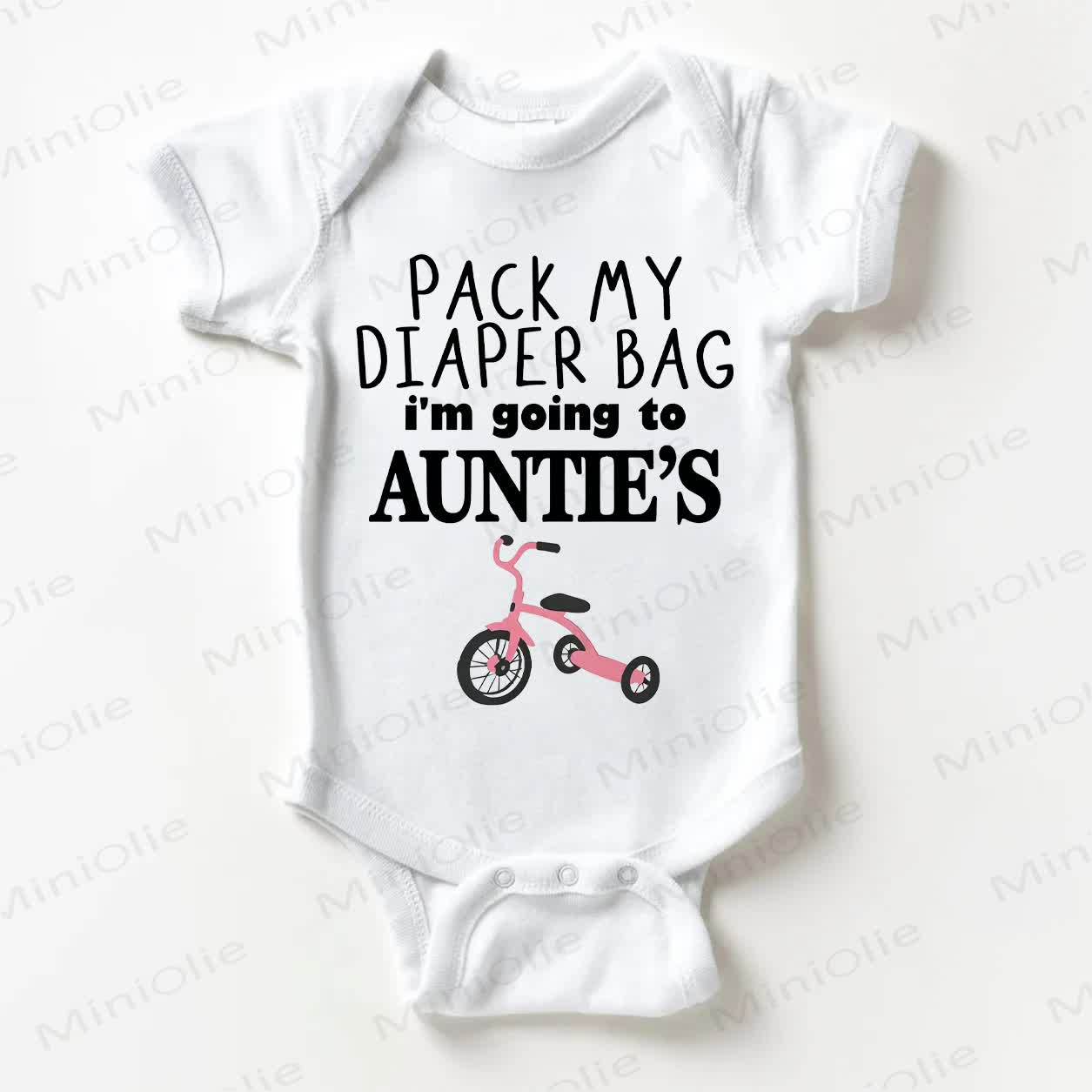 PACK MY DIAPER BAG I'M GOING TO AUNTIE'S！三輪車柄の白いボディスーツ - 白 - 18～24ヶ月 - image 1