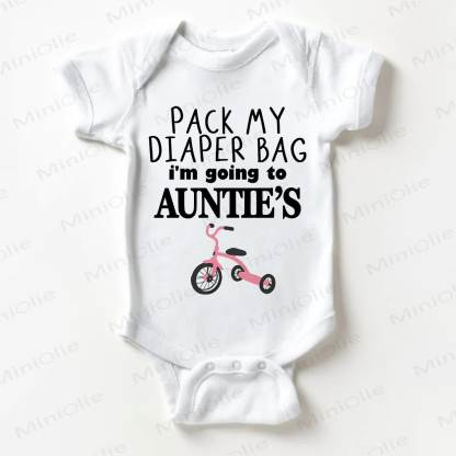PACK MY DIAPER BAG I'M GOING TO AUNTIE'S！三輪車柄の白いボディスーツ - 白 - 18～24ヶ月 - image 1