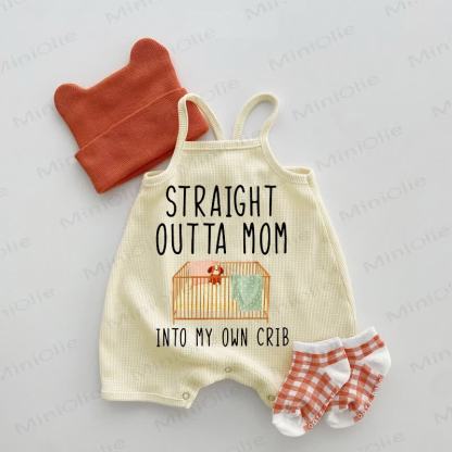 STRAIGHT OUT TA MOM INTO MY OWN CRIBへ！ベビーワッフルサスペンダーロンパース - ベージュ - 18～24ヶ月 - image 1