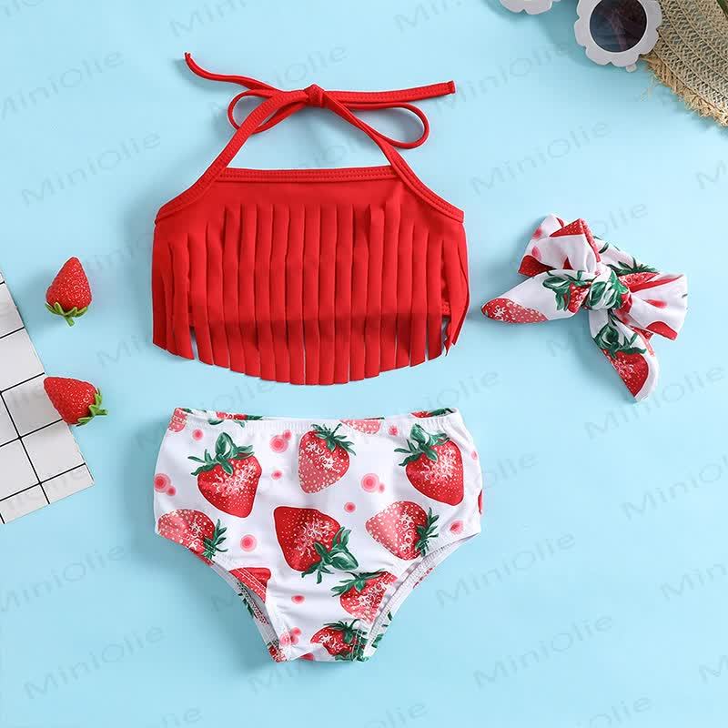 ベビー 2ピース ストロベリー 水着 ヘッドバンド付き - 赤 - 2～3歳 - image 1