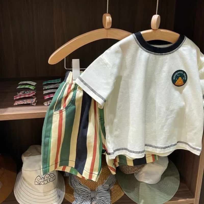 ワンダフルスペース 幼児用 2ピース ストライプセット - 白 - 7～9歳 - image 1