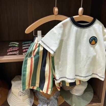ワンダフルスペース 幼児用 2ピース ストライプセット - 白 - 7～9歳 - image 1