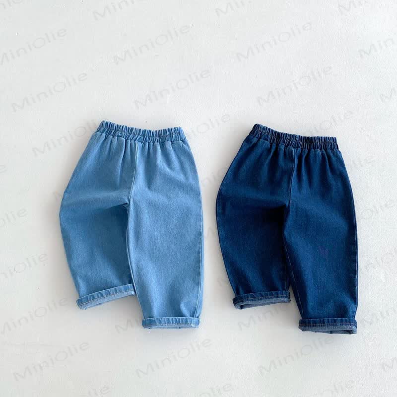 幼児用無地デニムシンプルパンツ - image 1