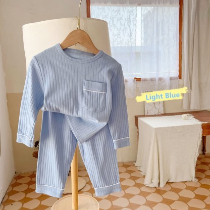 幼児用2ピースシンプルポケットパジャマセット - 水色 - 11-12T - image 12