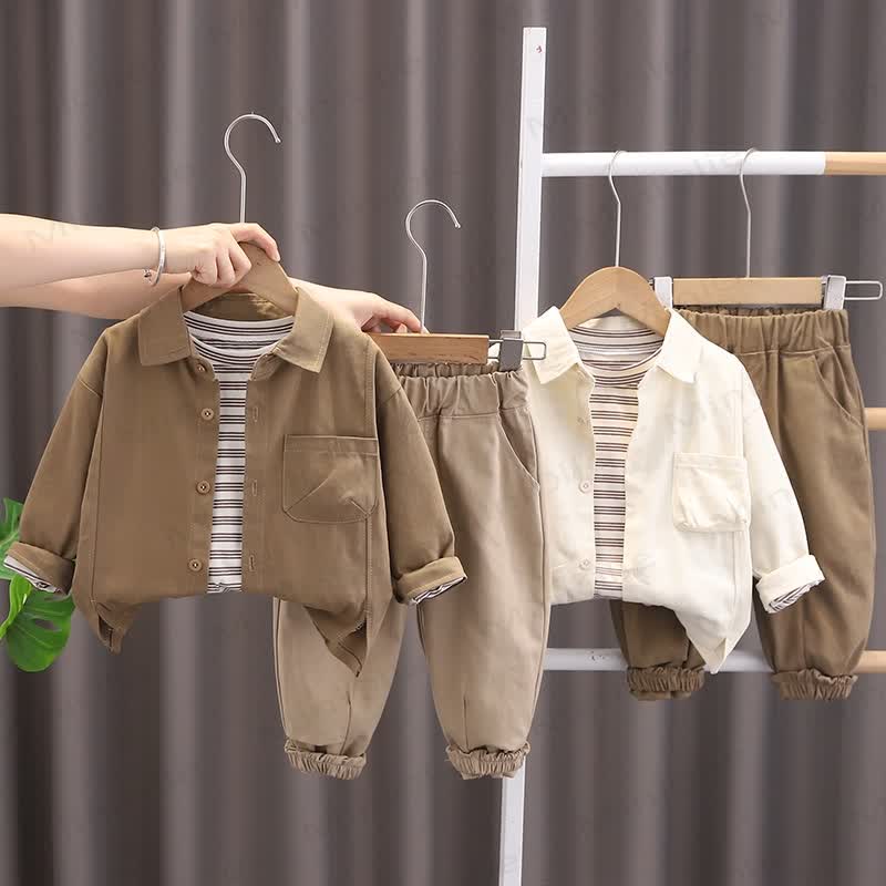 幼児男の子用3点ストライプカジュアルセット - image 2