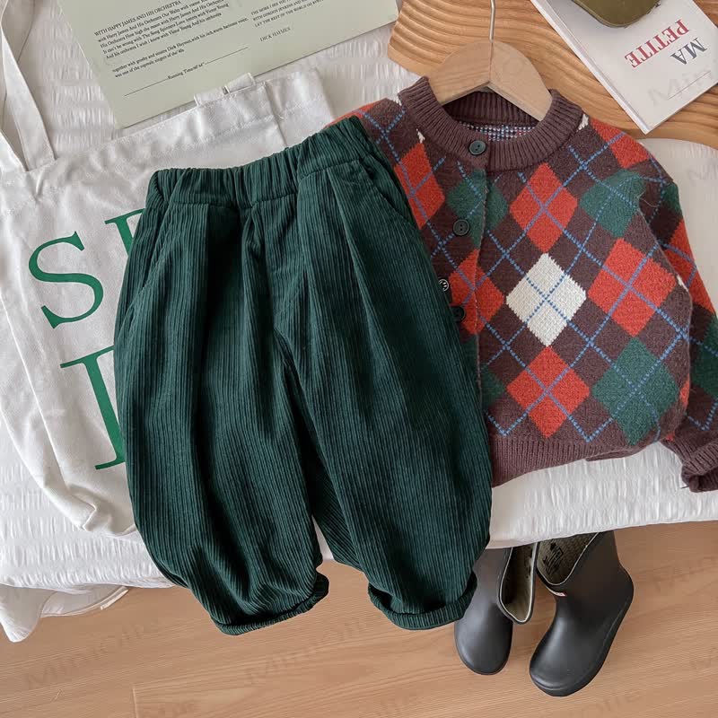 幼児男の子用コーデュロイ無地パンツ - image 2