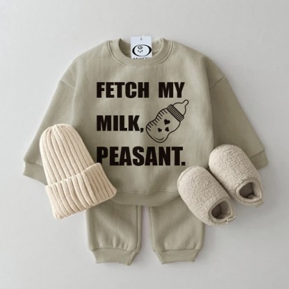 FETCH MY MILK PEASANT ベビー用おもしろ2点セット - グレーグリーン - 2～3歳 - image 1