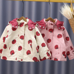 キッズガールズ トマトフード付きトレンチコート - image 4