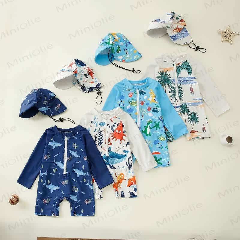 赤ちゃん用幼児男の子用恐竜サメ水着（帽子付き） - image 1
