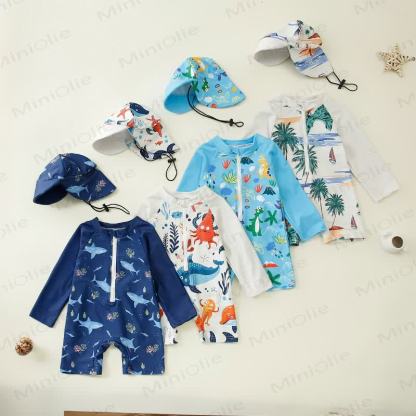 赤ちゃん用幼児男の子用恐竜サメ水着（帽子付き） - image 1