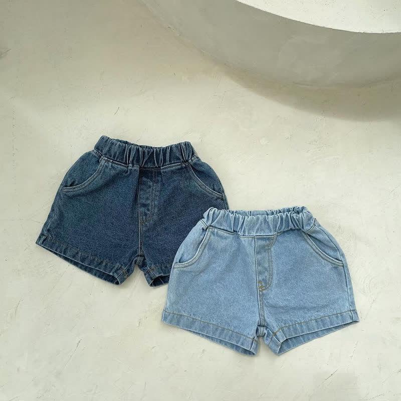 幼児用無地デニムショートパンツ - image 1