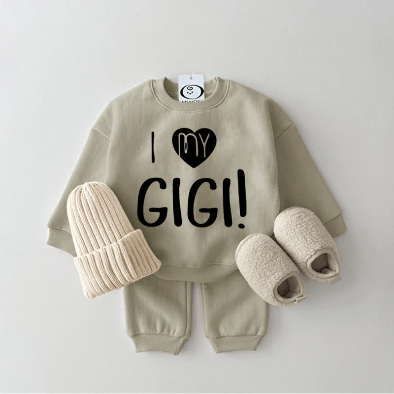 I LOVE MY GIGI ベビー スウェットスーツ 2ピースセット - グレーグリーン - 2～3歳 - image 1