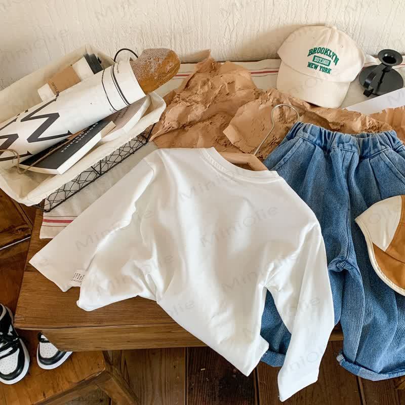 キッズスマイルフェイスホワイトシンプルTシャツ - image 8