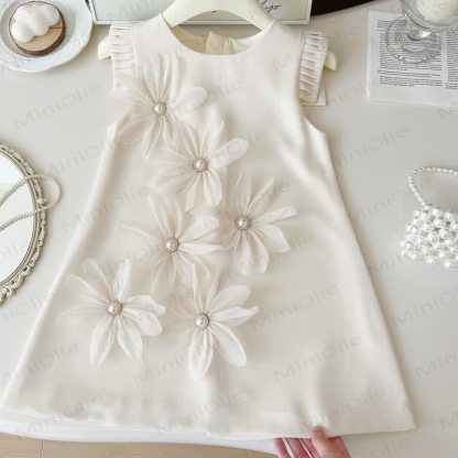 幼児用3Dフラワーノースリーブ優雅ドレス - image 3