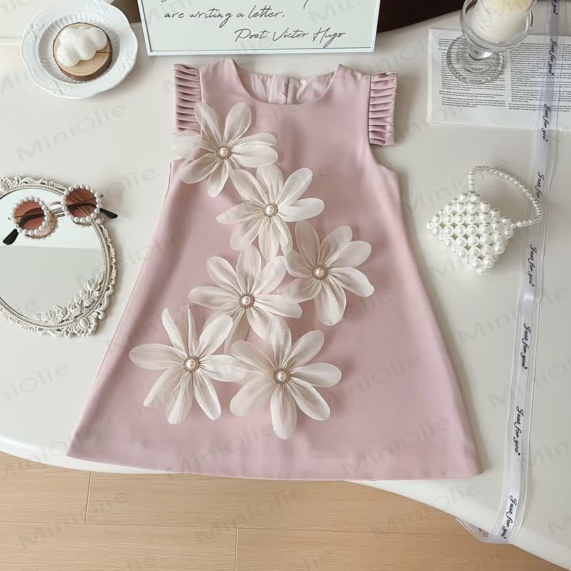 幼児用3Dフラワーノースリーブ優雅ドレス - ピンク - 10歳 - image 9