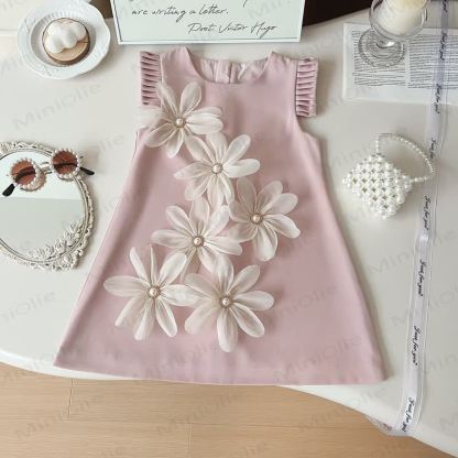 幼児用3Dフラワーノースリーブ優雅ドレス - ピンク - 10歳 - image 9