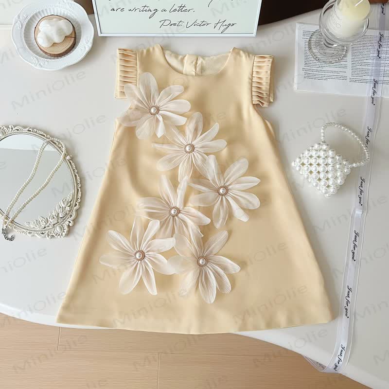 幼児用3Dフラワーノースリーブ優雅ドレス - 黄色 - 10歳 - image 16