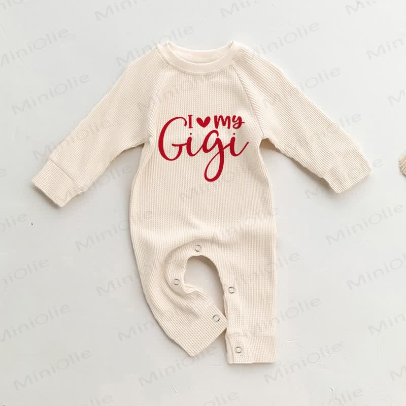 I LOVE MY GIGI ベビーワッフルベージュロンパー - ベージュ - 18～24ヶ月 - image 1