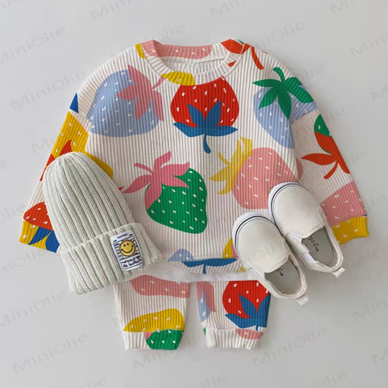ベビーカラーストロベリーワッフル2ピースセット - ベージュ - 2～3歳 - image 1