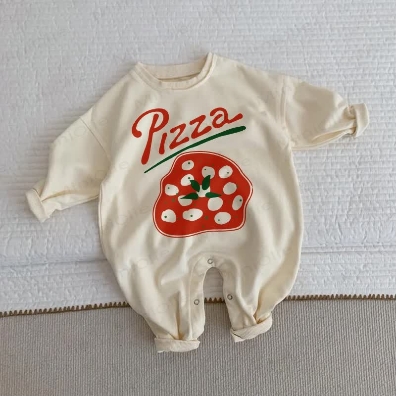 ベビーピザベージュ長袖ロンパース - ベージュ - 2～3歳 - image 1