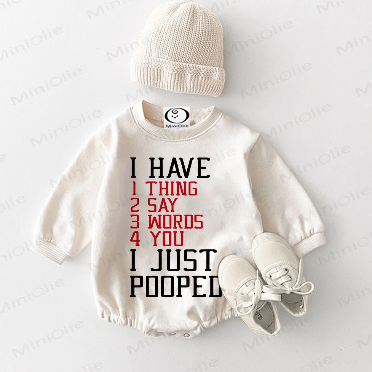 I HAVE 1 THING 2 SAY 3 WORDS 4 YOU I JUST POOPED。ベビーホワイトボディスーツ - 白 - 12～18ヶ月 - image 1